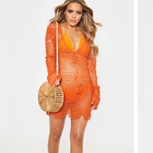 PrettyLittleThing Rust Crochet Cotton Dress